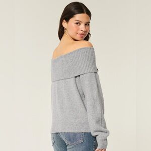 New Hollister Gray Comfy Cloud Foldover Off-the-Shoulder Sweater, Size S